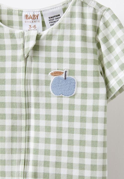 Cotton On - The short sleeve zip romper - deep sage/apple a day