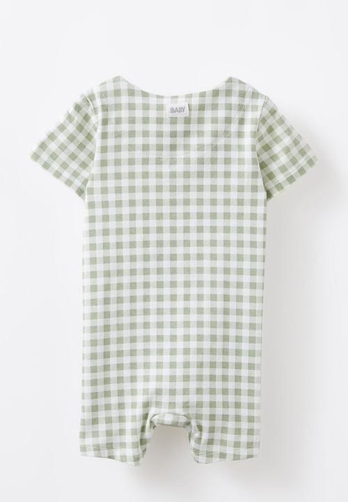 Cotton On - The short sleeve zip romper - deep sage/apple a day