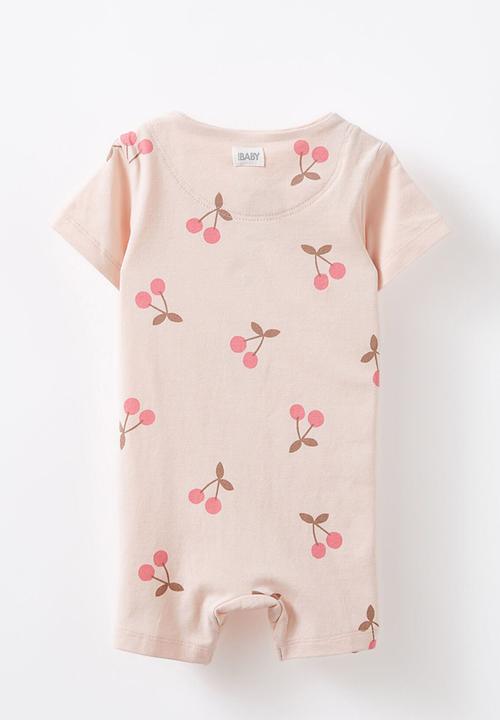 Cotton On - The short sleeve zip romper - pink pearl/summer cherries