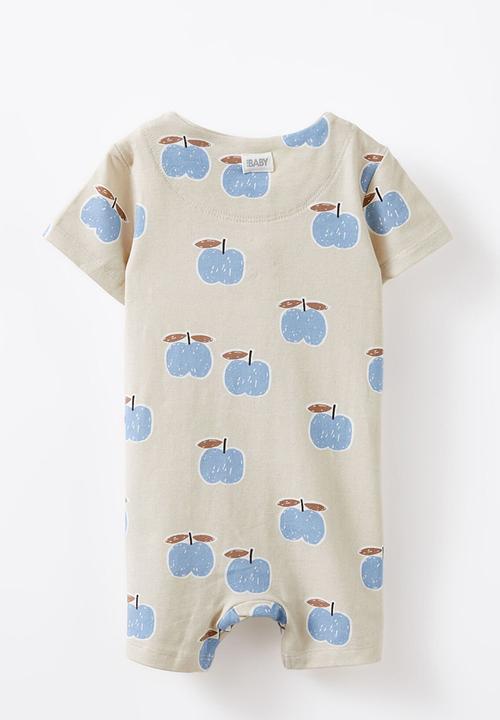 Cotton On - The short sleeve zip romper - rainy day/apple a day