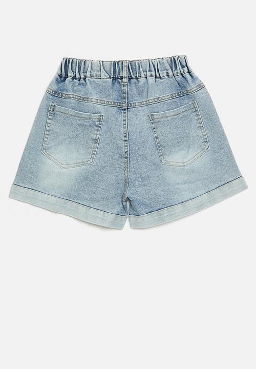 Pop Candy - Turn up hem denim shorts - blue