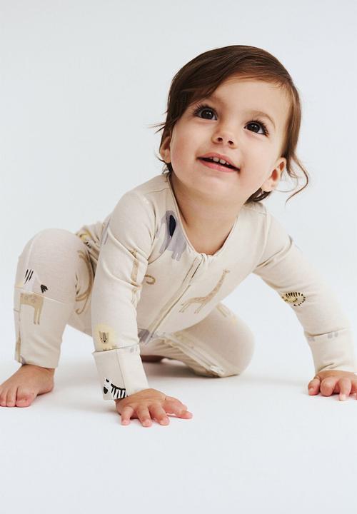 Cotton On - The long sleeve zip romper - rainy day/safari animals