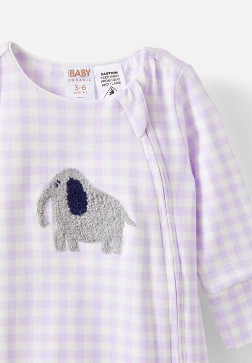 Cotton On - The long sleeve zip romper - vintage lilac/elephant gingham