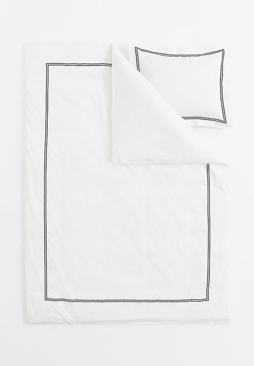 H&M - Cotton percale single duvet cover set - white & black 