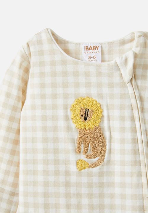 Cotton On - The long sleeve zip romper - rainy day/lion gingham