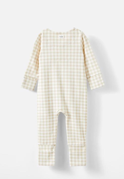 Cotton On - The long sleeve zip romper - rainy day/lion gingham