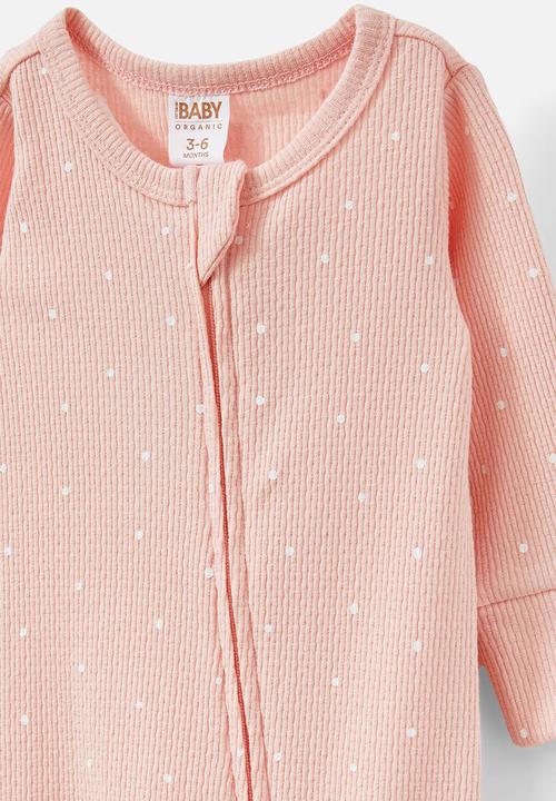 Cotton On - Organic pointelle zip romper - soft musk/spot