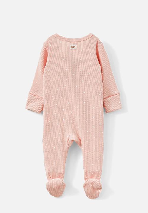 Cotton On - Organic pointelle zip romper - soft musk/spot
