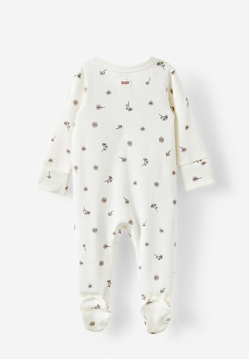 Cotton On - Organic pointelle zip romper - milk/daisy floral