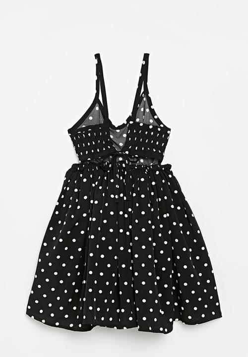 Pop Candy - Pouf dress with halter top - black/polka dots