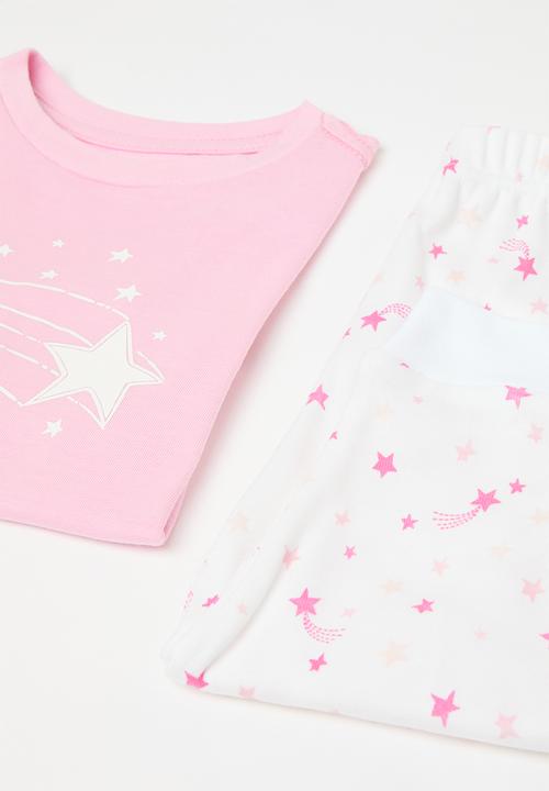 Pop Candy - Shooting star printed tee & bottoms - pink/white