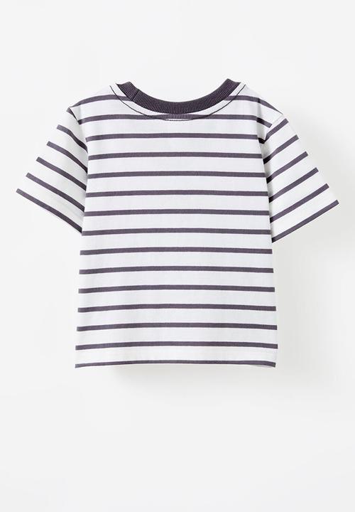 Cotton On - Jamie short sleeve graphic print tee - vanilla/rabbit grey stripe legend
