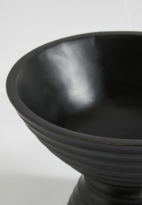 Sixth Floor - Ribbed wooden bowl on stand - Black