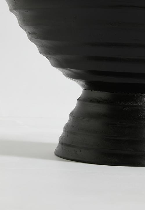 Sixth Floor - Ribbed wooden bowl on stand - Black