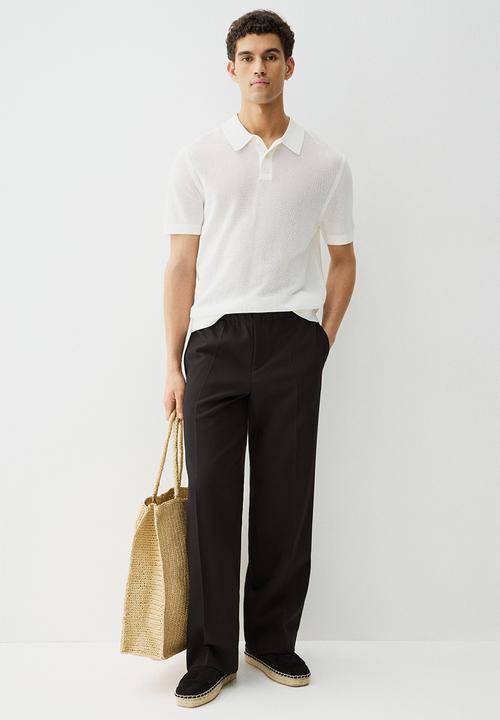 H&M - Regular fit hole-knit polo shirt - white