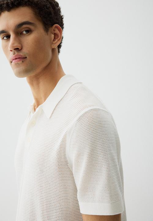 H&M - Regular fit hole-knit polo shirt - white