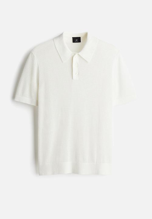 H&M - Regular fit hole-knit polo shirt - white