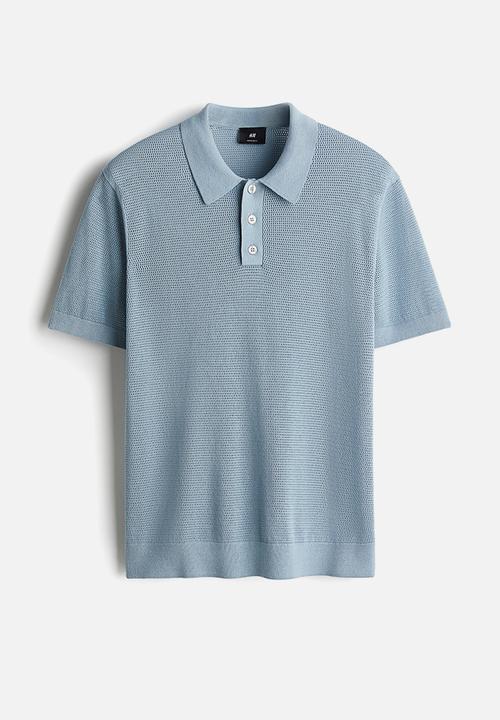 H&M - Regular fit hole-knit polo shirt - light blue