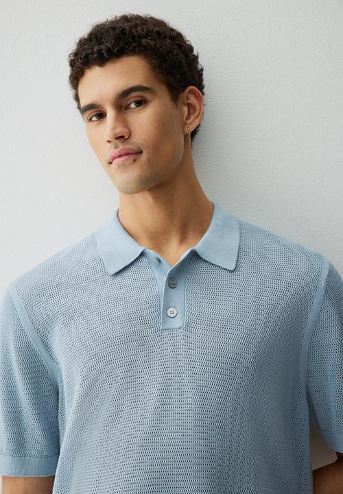 H&M - Regular fit hole-knit polo shirt - light blue