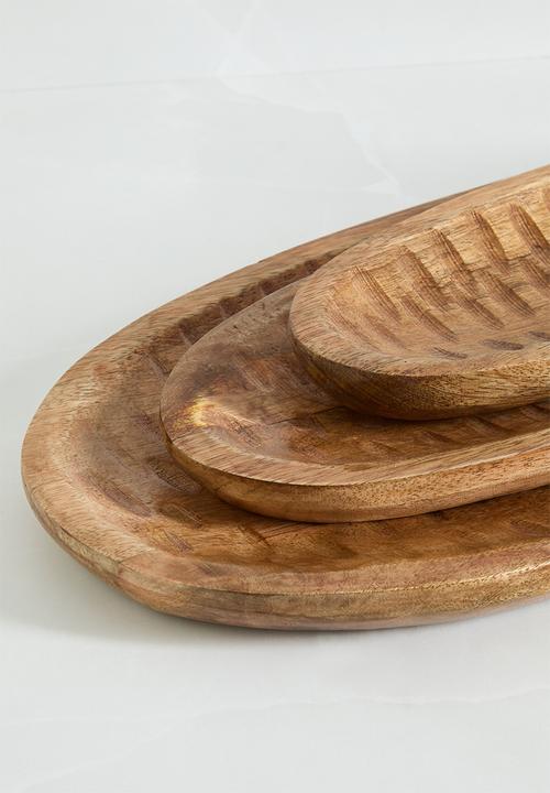 Sixth Floor - Carved wood serving platters set of 3 - Natural