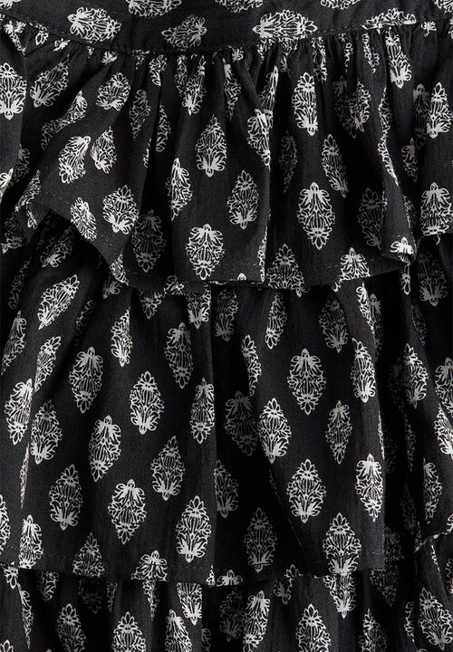 H&M - Tiered cotton skirt - black patterned