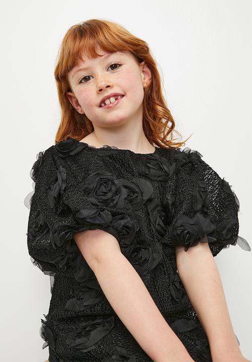 Pop Candy - Rose applique dress-black