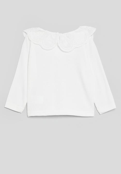 Pop Candy - Long sleeved pierrot collared tee - white