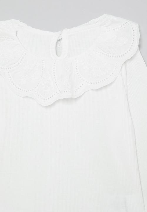 Pop Candy - Long sleeved pierrot collared tee - white