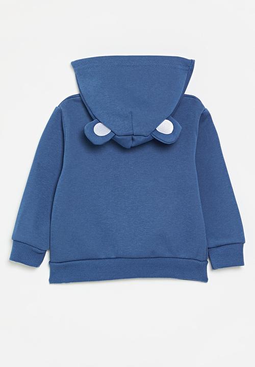 Pop Candy - Embroidered slogan zipper hoodie- blue/i love my mom