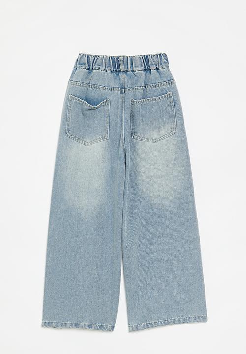 Pop Candy - Bow décor denim jeans-stonewash