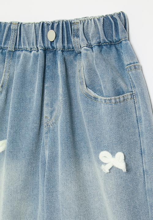Pop Candy - Bow décor denim jeans-stonewash