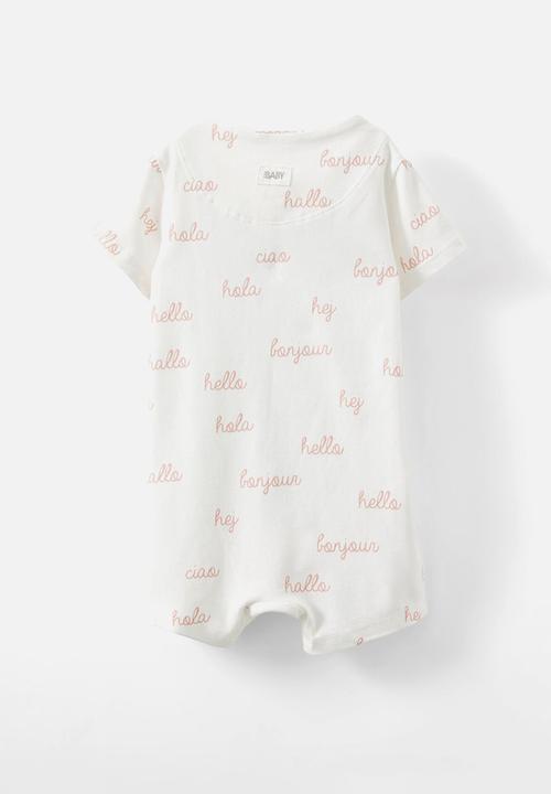 Cotton On - The short sleeve zip romper - vanilla/hello