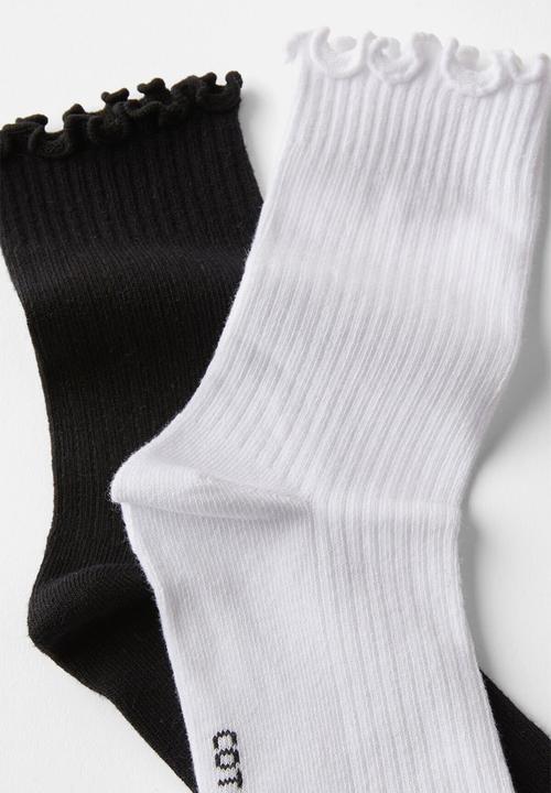 Rubi - The Perfect Pair Frill Rib Crew Sock 2 Pack - Black/White
