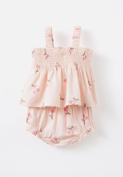Cotton On - Gigi shirred top and bloomer set - pink pearl/summer cherries