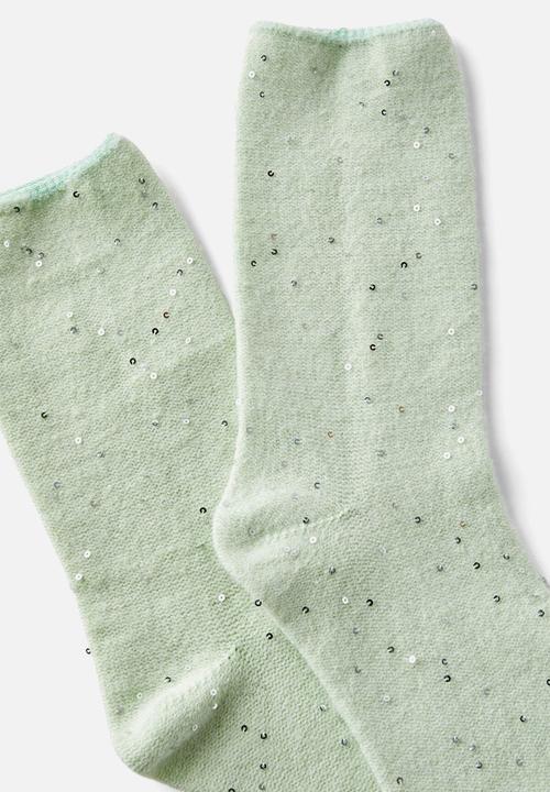 Rubi - Sequin Sparkle Crew Sock - Sage