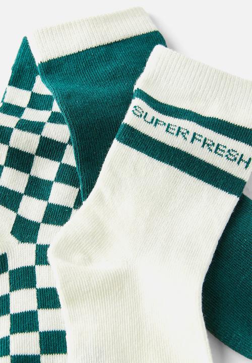 Cotton On - Kids 3Pk Crew Socks - Varsity Green Gingham/Super Fresh