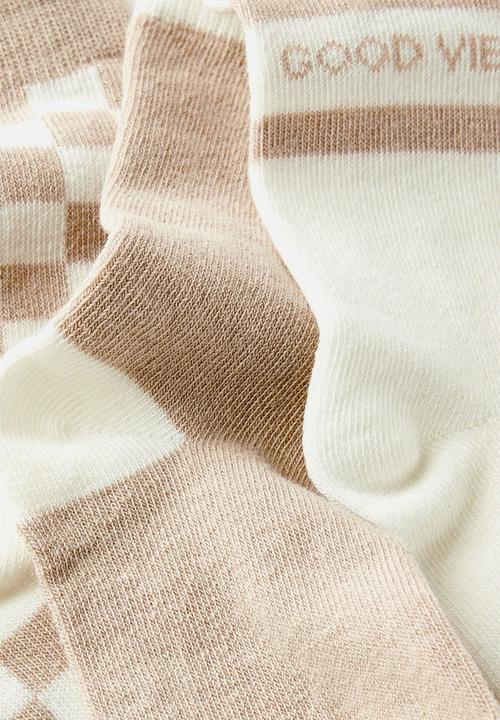Cotton On - Kids 3pk Crew Socks - Rainy Day Gingham/Good Vibez