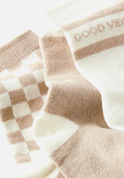 Cotton On - Kids 3pk Crew Socks - Rainy Day Gingham/Good Vibez