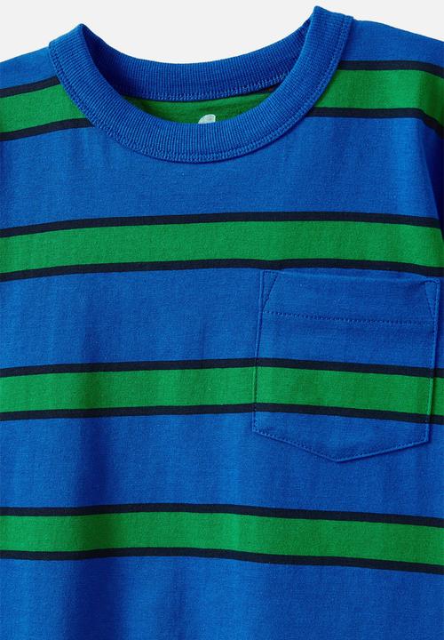 Cotton On - The Essential Short Sleeve Tee - Harbour Blue/Squid Ink/Island Green Stripe