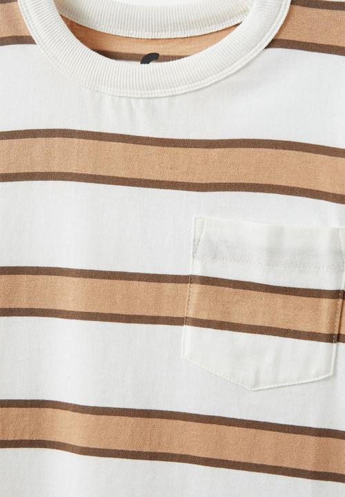 Cotton On - The Essential Short Sleeve Tee - Vanilla/Hot Choccy/Taupy Brown Stripe