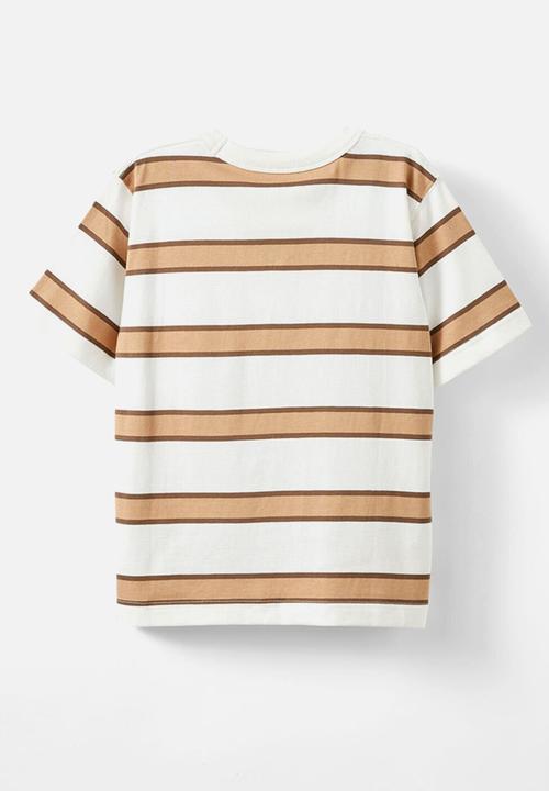 Cotton On - The Essential Short Sleeve Tee - Vanilla/Hot Choccy/Taupy Brown Stripe