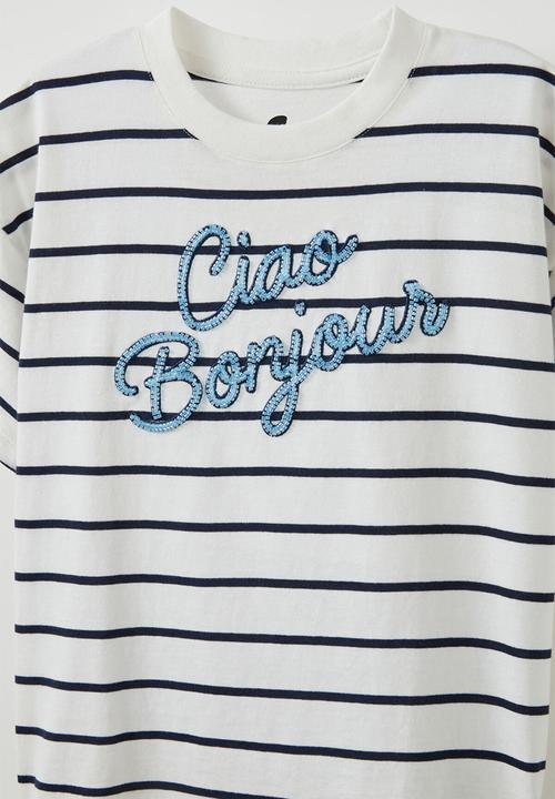 Cotton On - Livvy lux short sleeve tee - squid ink/vanilla ciao bonjour