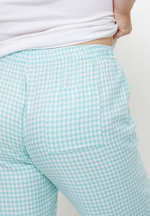 Cotton On - Plus Flannel Wide Leg Pant - Aqua Haze Flossy Gingham