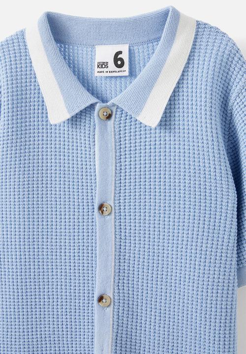 Cotton On - Knitted short sleeve shirt - dawn blue/waffle