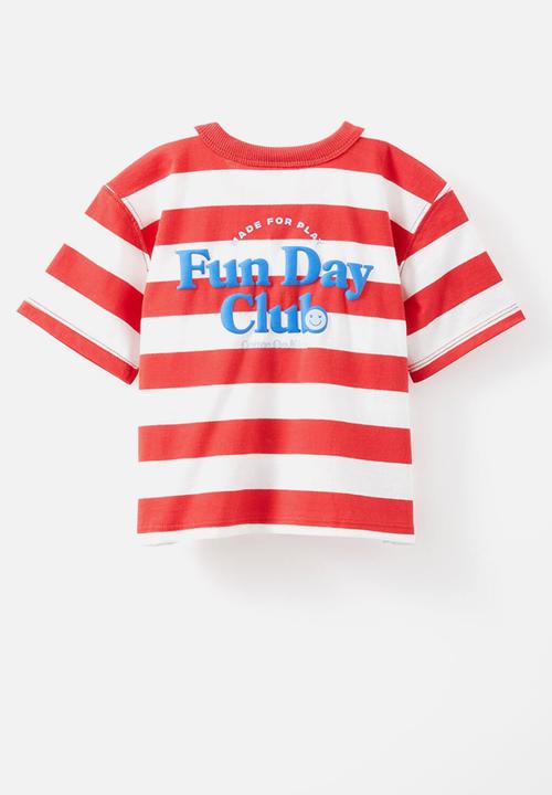 Cotton On - Bobbi short sleeve graphic tee - varsity red stripe/fun day club