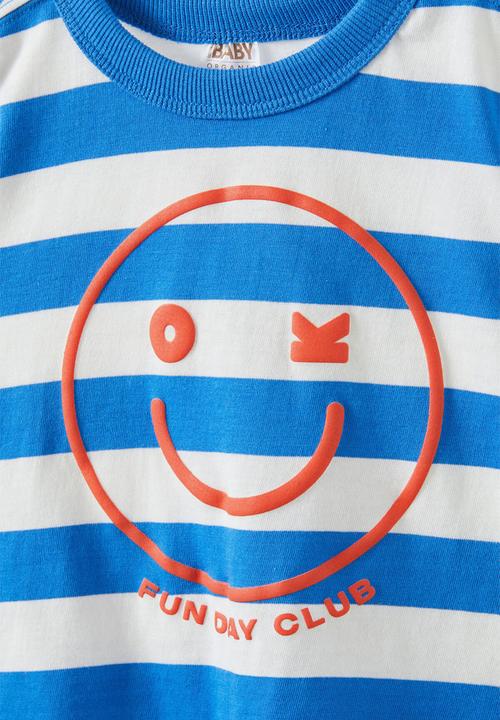 Cotton On - Bobbi short sleeve graphic tee - harbour blue stripe/fun day smile
