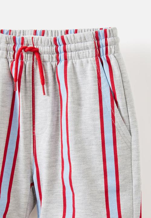 Cotton On - Henry Slouch Short - Fog Grey Marle/Dawn Blue/Varsity Red Stripe