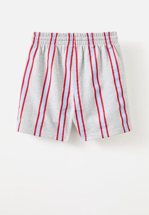 Cotton On - Henry Slouch Short - Fog Grey Marle/Dawn Blue/Varsity Red Stripe