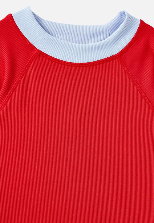 Cotton On - Flynn Long Sleeve Raglan Rash Vest - Varsity Red/Chilli Time
