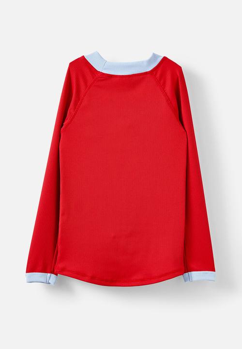 Cotton On - Flynn Long Sleeve Raglan Rash Vest - Varsity Red/Chilli Time